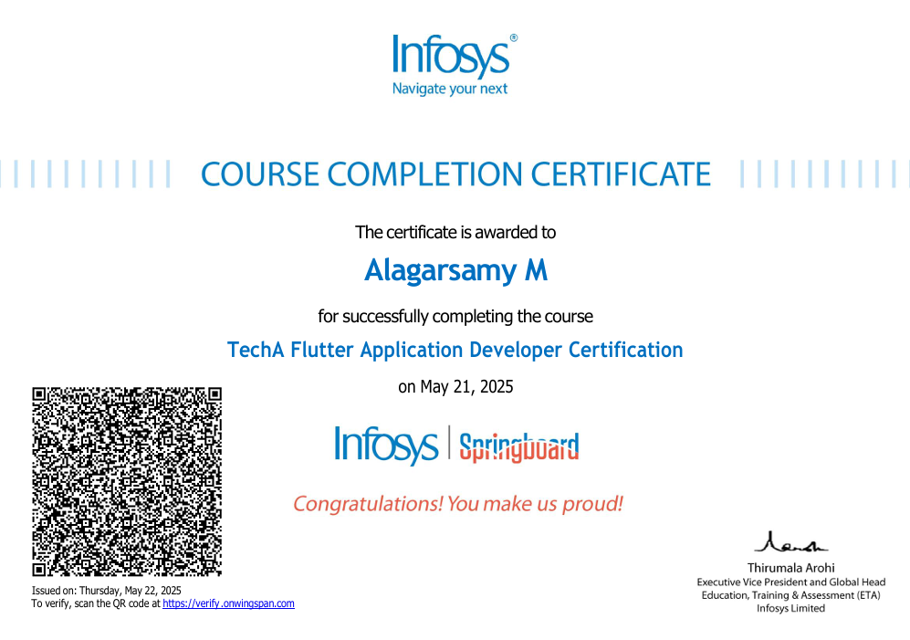 TechA Flutter Application Developer Certification